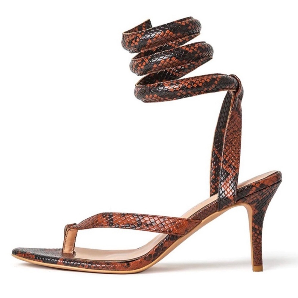 NEW Cult of Coquette Medusa Brown Vegan Snake Thong Heels 7